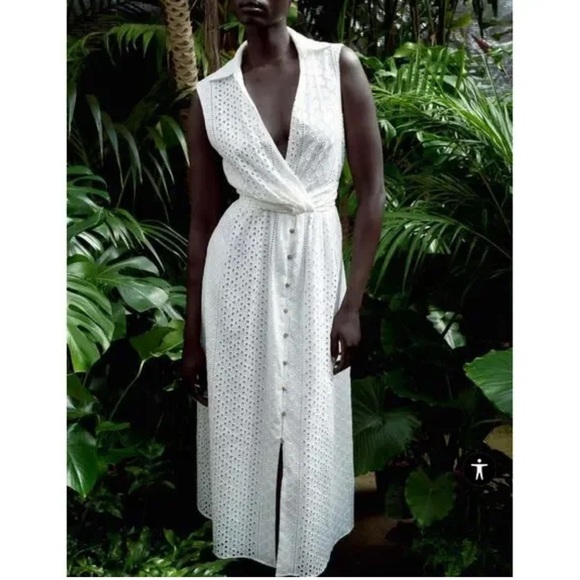 EUC ZARA WHITE OPENWORK EMBROIDERED DRESS - Sz medium - Picture 1 of 10